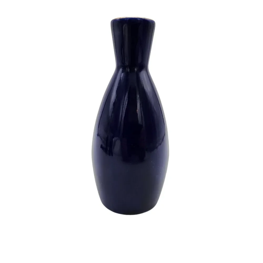Vintage Japanese Cobalt Blue Vase Gold Floral Chrysanthemum Bud Vase 5.5